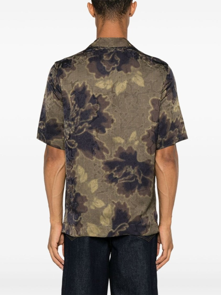 Dries Van Noten Olive Green/Multicolour Satin Shirt