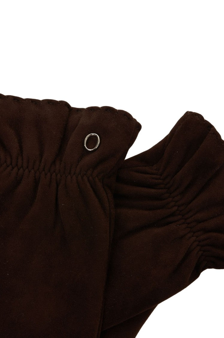 Orciani Elegant Deep Brown Suede Gloves With Gathered Cuffs