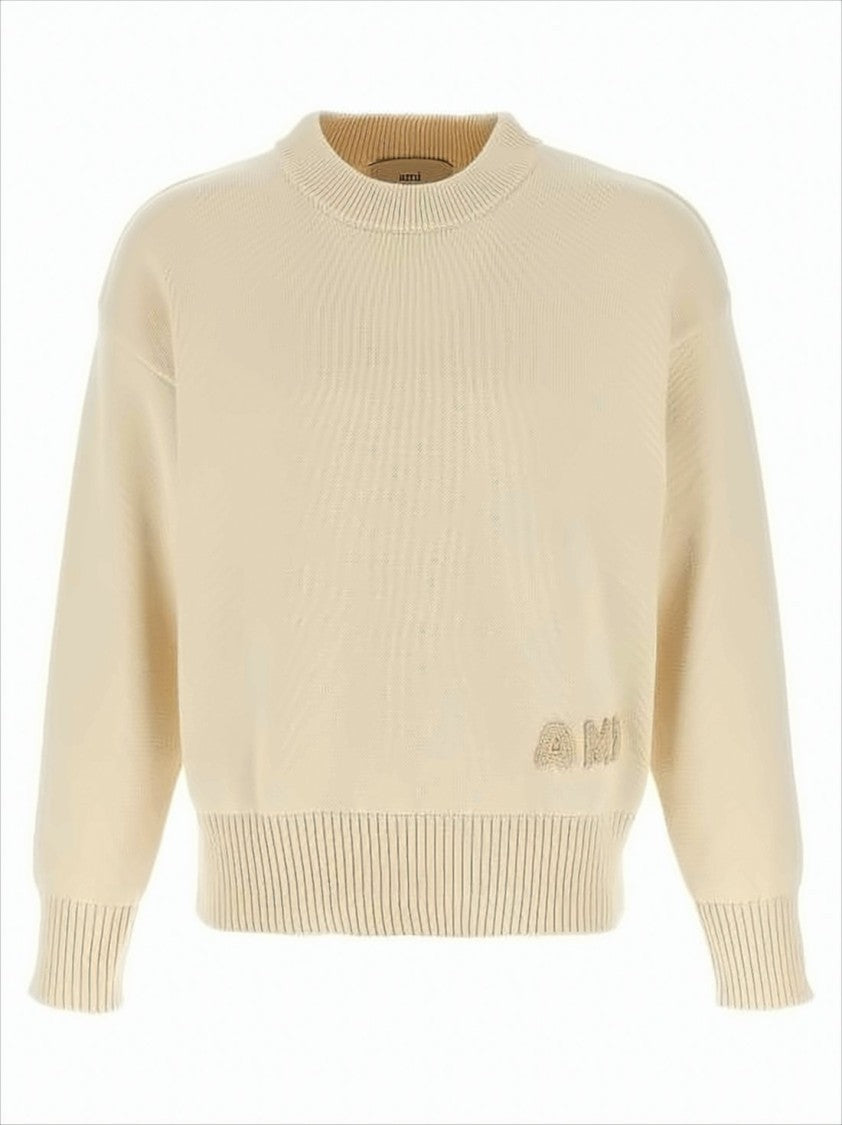 Ami Paris Knit Sweater With Ribbed Cuffs