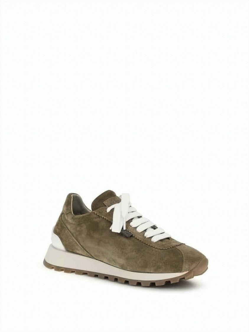 Brunello Cucinelli Shiny Tab Detail Suede Running Sneakers