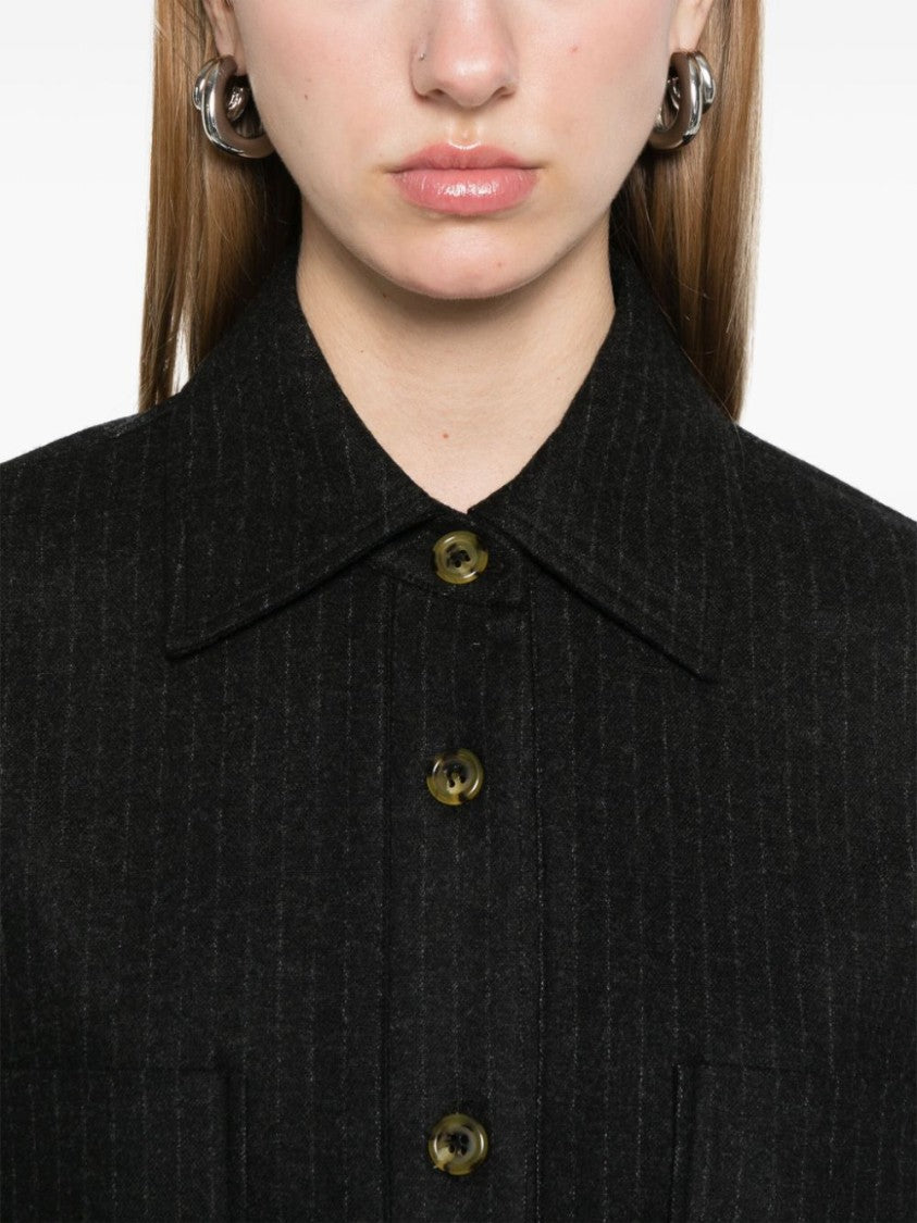 Le Sully Studio Charcoal Grey Pinstriped Wool Blend Eva Shirt