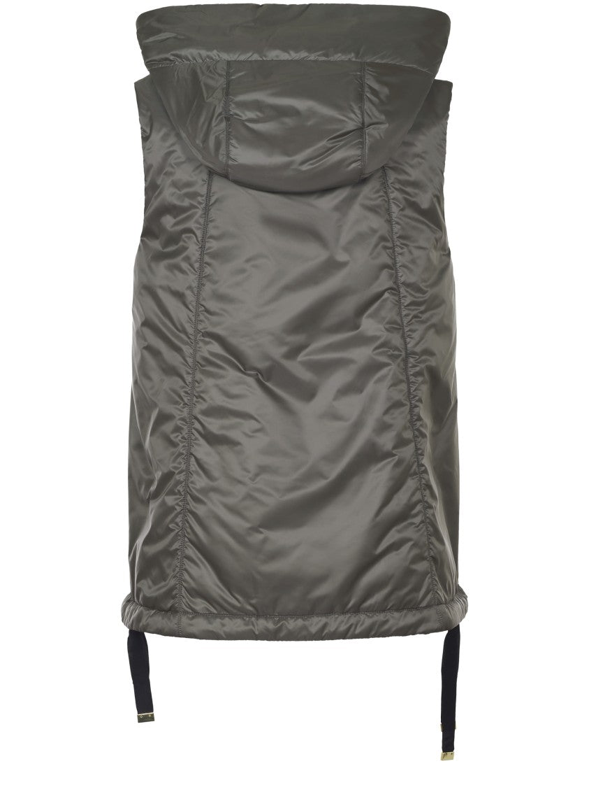 Max Mara Sleeveless Anthracite Jacket With Hood And Quilted Texture