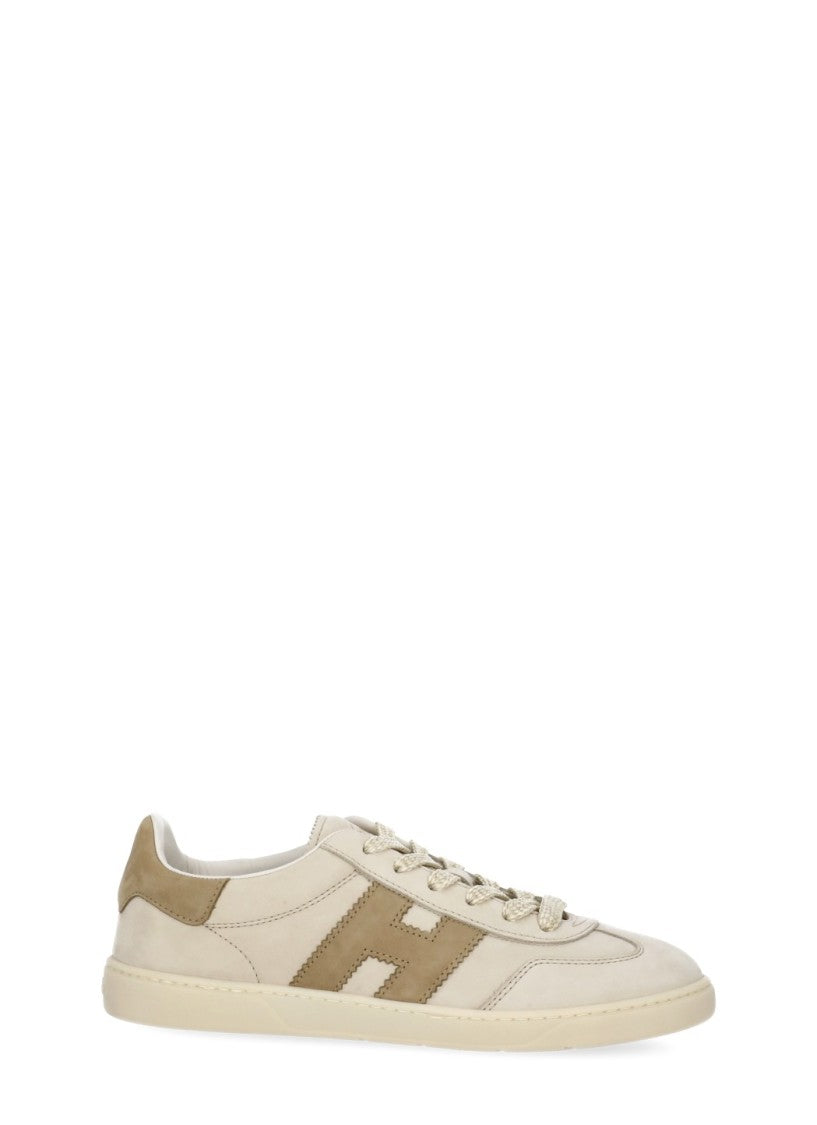 Hogan Ivory Leather Sneakers With Elongated Tongue And Minimalist Design