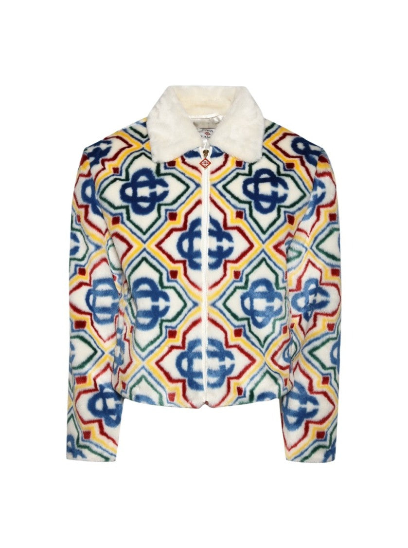 Casablanca Collared Faux Fur Jacket Olympic Diamond Monogram