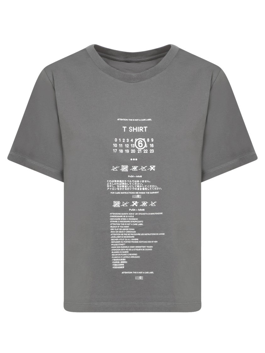 Mm6 By Maison Margiela Graphic Print Grey T-Shirt With Care Instructions