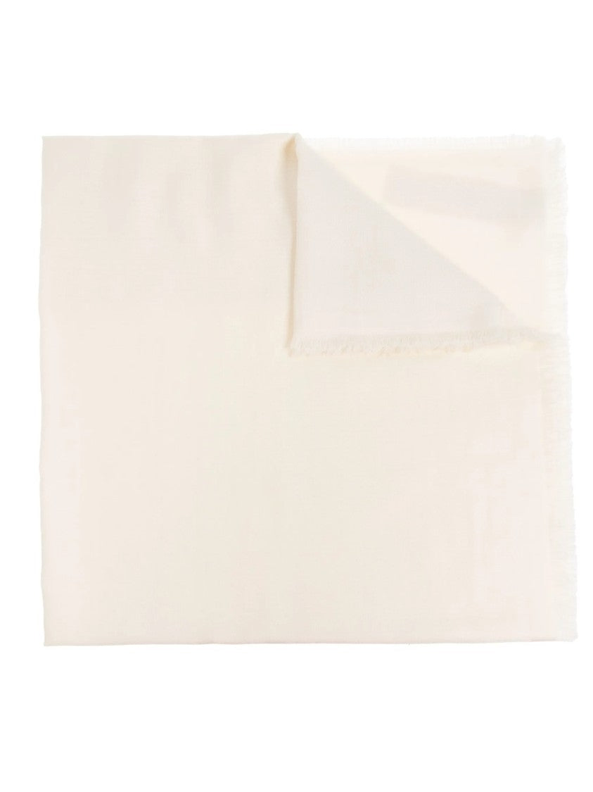 Max Mara Delicate Textured White Scarf With Fringed Edges