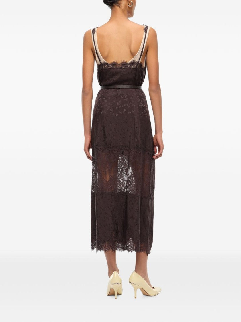 Pinko Black Lace Midi Sheer Panels Dress