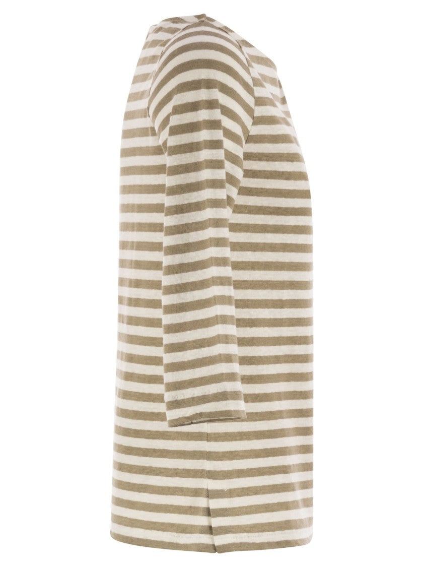 Majestic Striped Linen Boat Neck T-Shirt