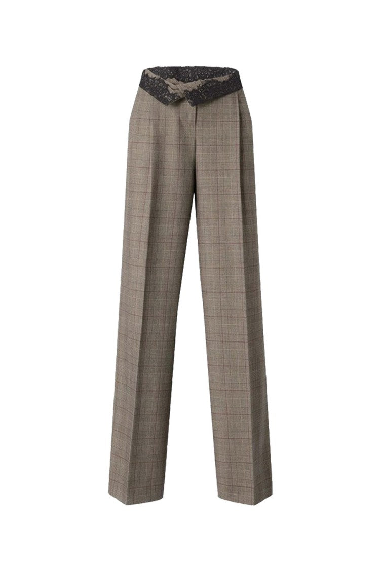 Pinko Grey Plaid Check Wide-Leg Trousers