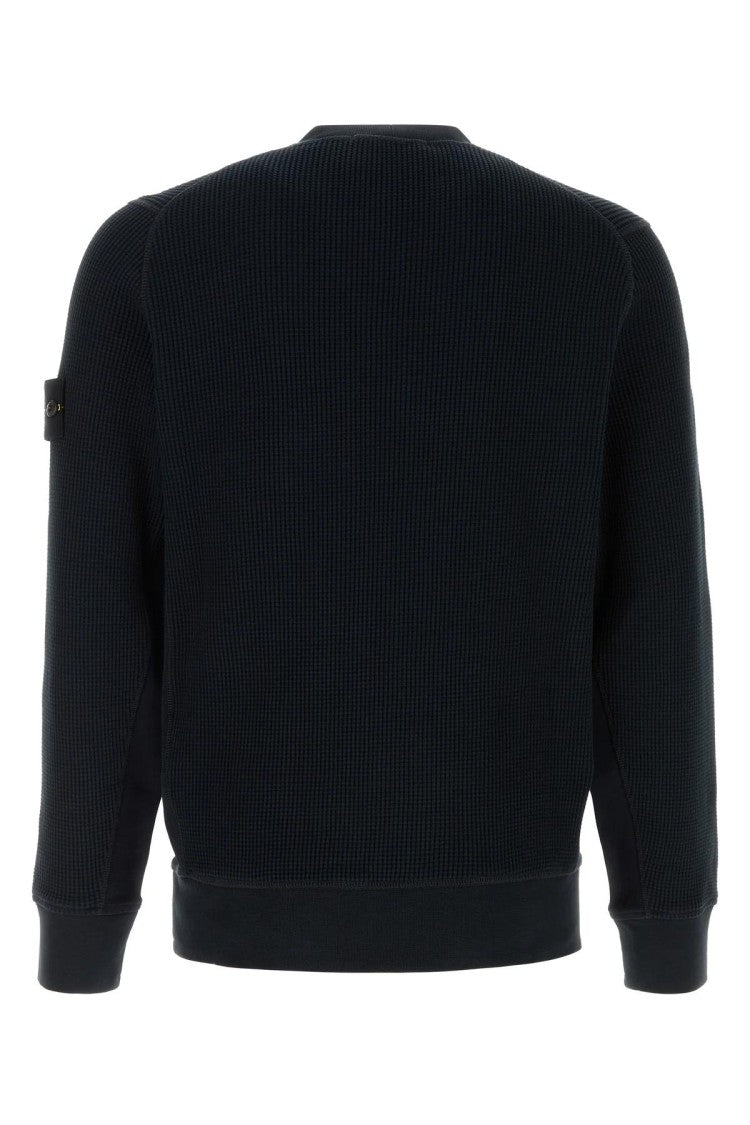 Stone Island Black Ribbed Sweatshirt With Iconic Patch Emblem