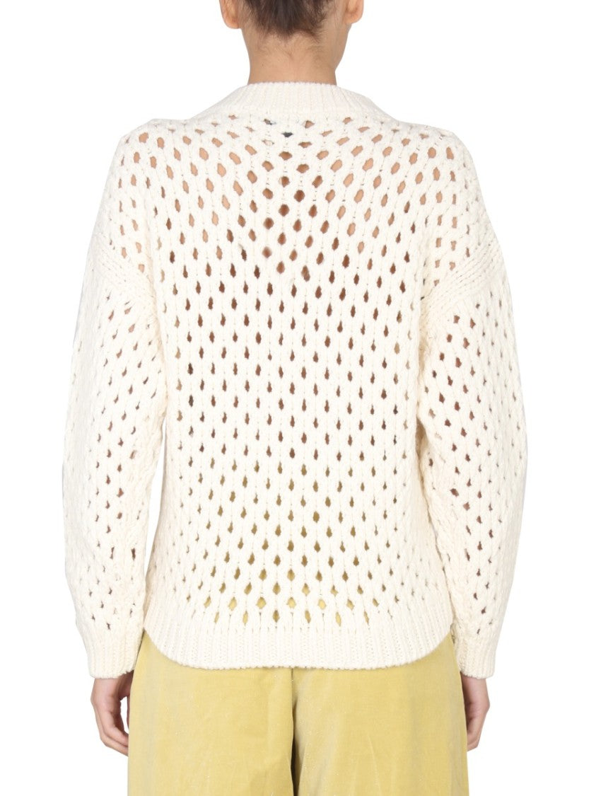 Alysi Cross-Neck Knit Sweater With Ribbed Details