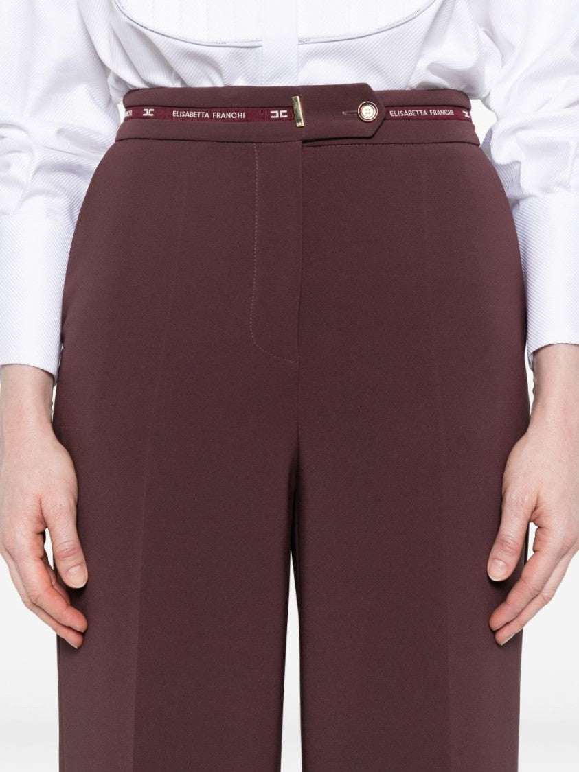 Elisabetta Franchi Bordeaux Wide-Leg Trousers With Tailored Fit