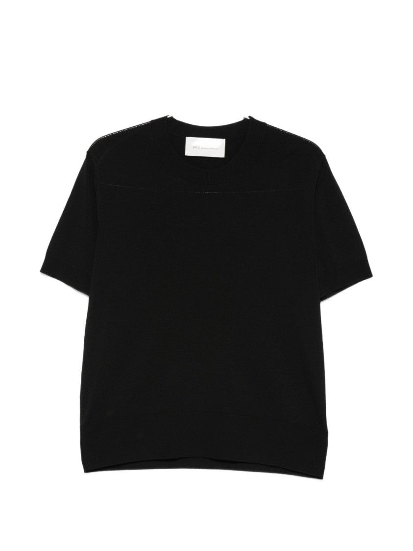 Ami Paris Black Knitted Crew Neck Short Sleeve T-Shirt