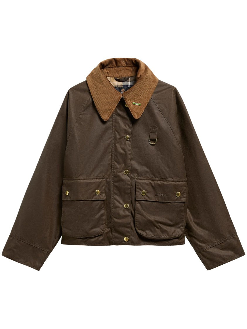 Barbour Cropped Waxed Cotton Jacket With Contrasting Corduroy Collar