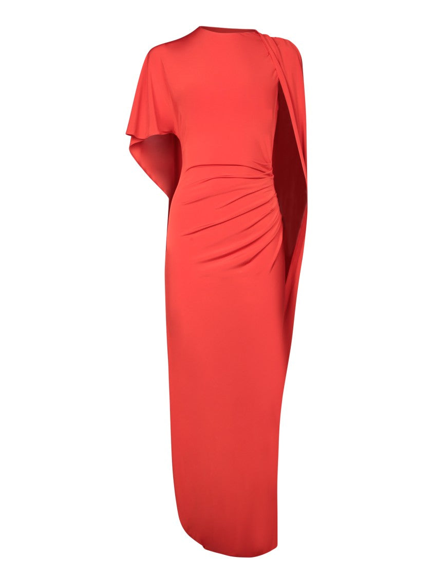 Stella Mccartney Draped Red Dress With Asymmetrical Sleeve Detail