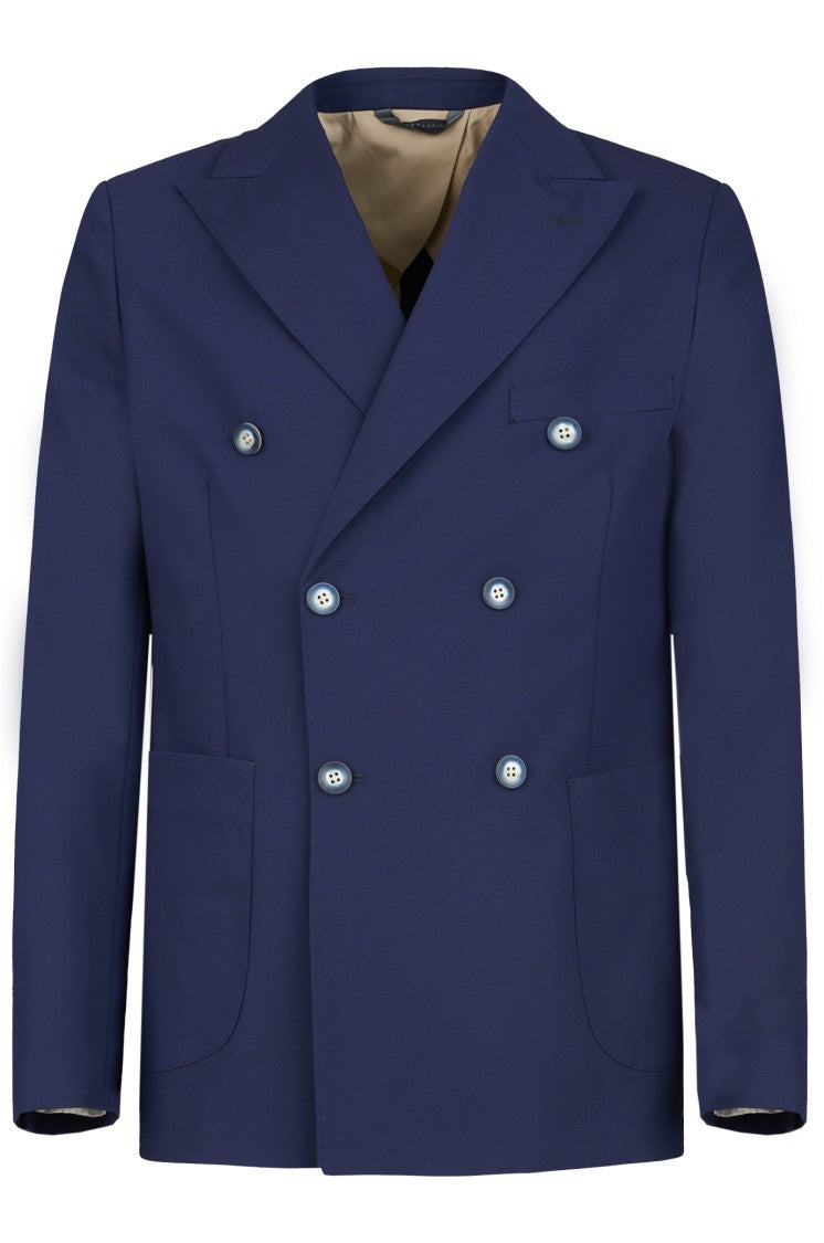 Gazzarrini X Michele Franzese Tailored Blue Wool-Viscose Blend Double-Breasted Blazer