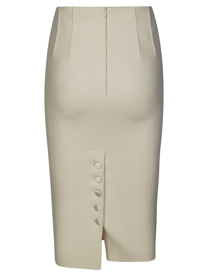 Elisabetta Franchi Fitted Knit Pencil Skirt With Covered Button Detail