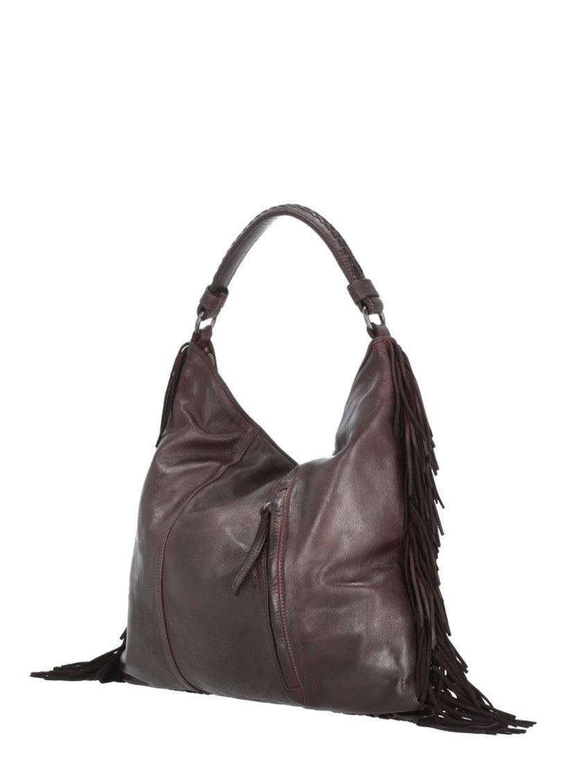 Reptile's House Deep Red Braided Tote With Fringed Sides