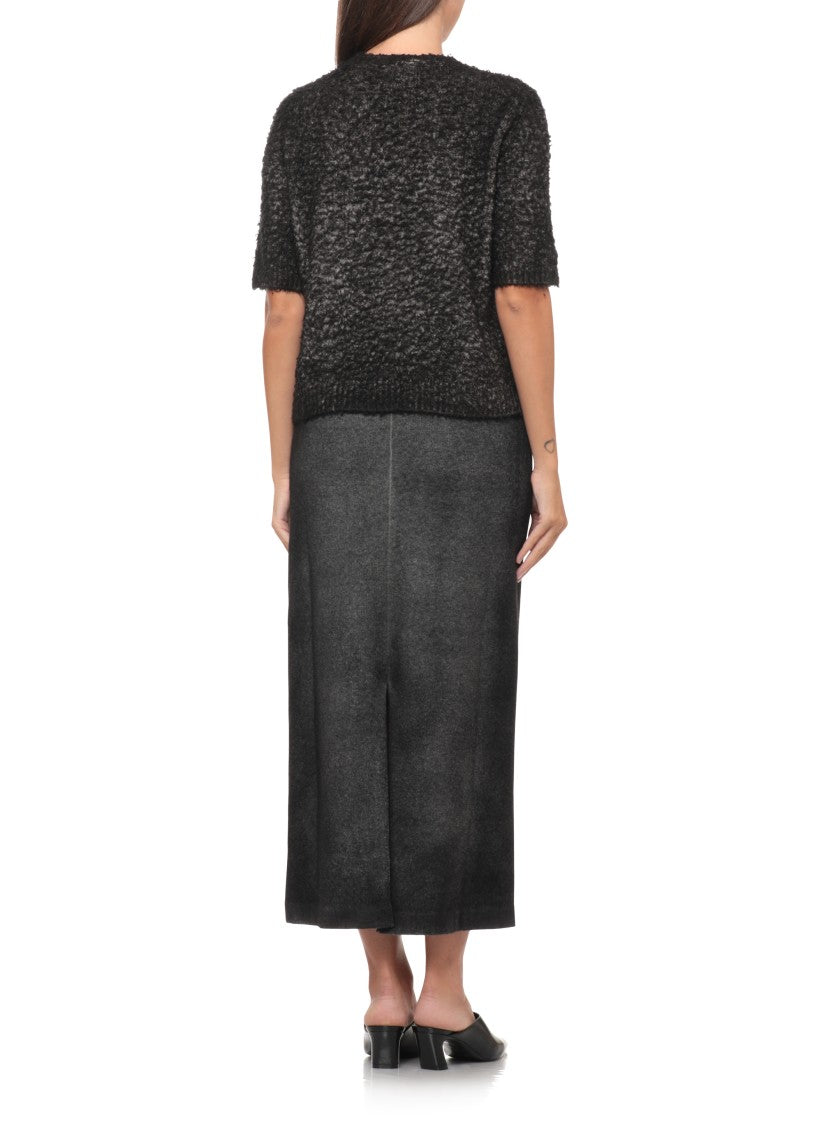 Avant Toi Textured Black Melange Cotton Sweater With Cropped Silhouette