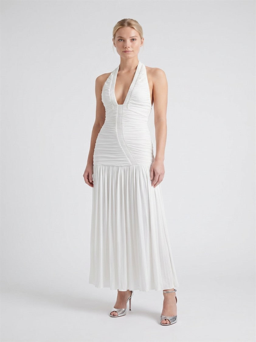 Christopher Esber White Orion Ruffled Hand-Carved Rayon-Blend Long Dress