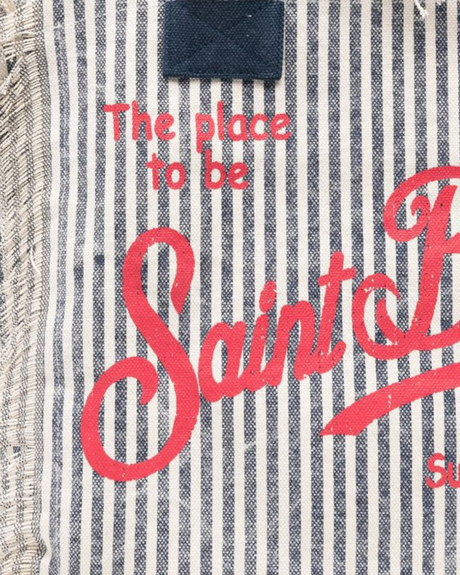 Mc2 Saint Barth Cotton Canvas Tote Bag With Fringed Edges And Bold Logo