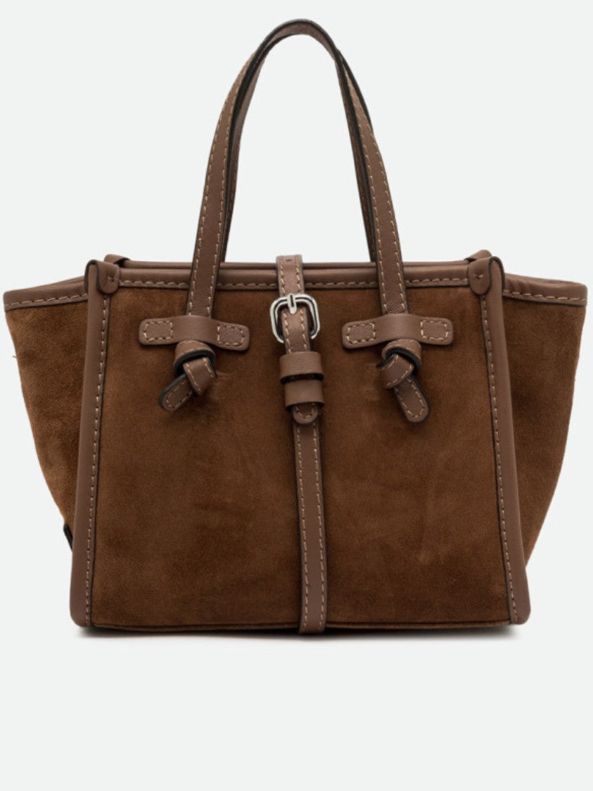 Gianni Chiarini Structured Brown Suede Handbag With Leather Accents