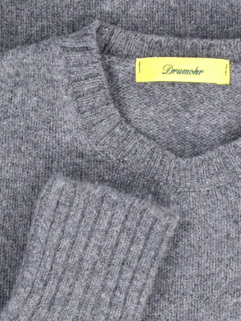 Drumohr Crewneck Sweater In Grey Melange Wool Ribbed Trim