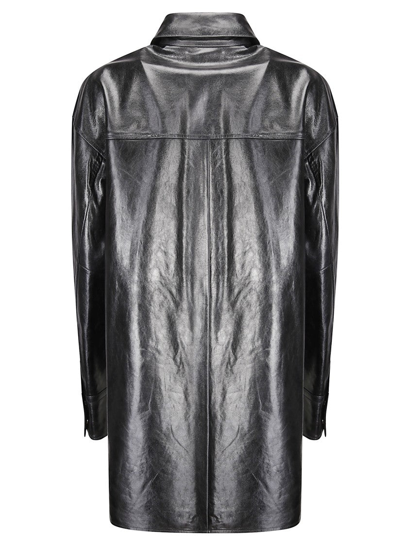 Sportmax Oversized Lamb Leather Shirt Jacket With Snap Closure