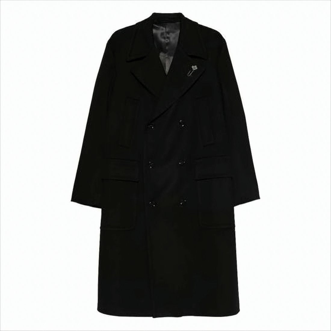 Lardini Double-Breasted Wool Coat With Floral Pin Detail