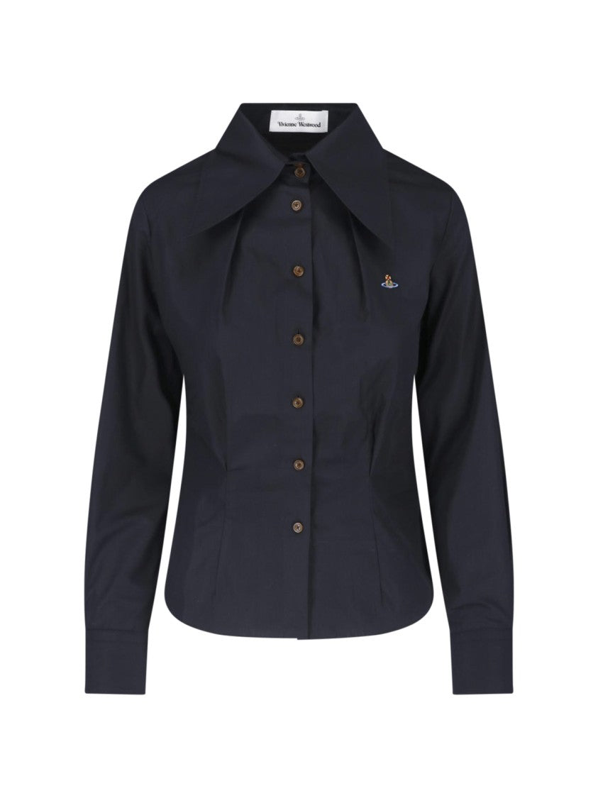 Vivienne Westwood Fitted Black Shirt With Oversized Pointed Collar