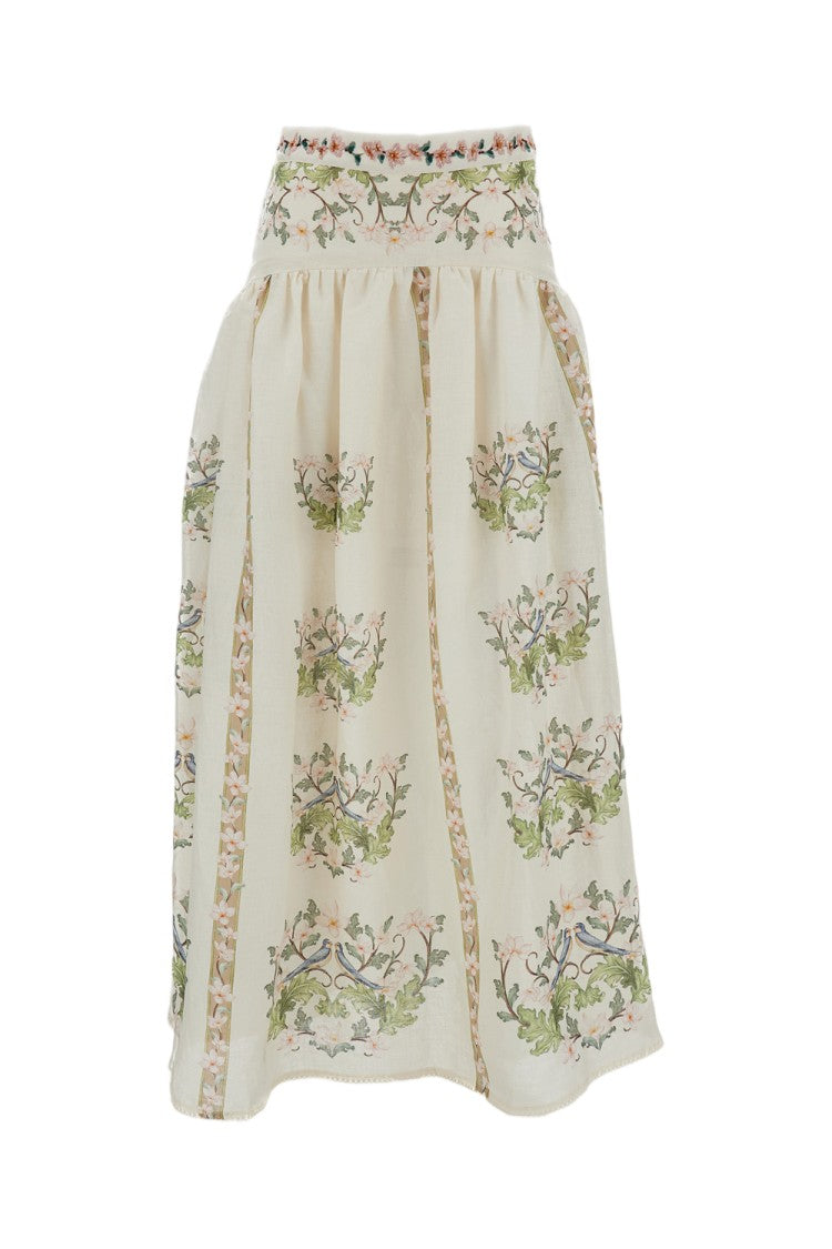 Agua By Agua Bendita White Curua Floral Linen Skirt