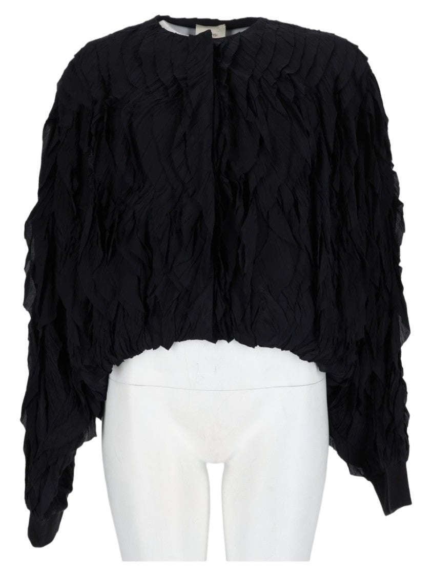 Alysi Blue Cropped Textured Viscose Jacket