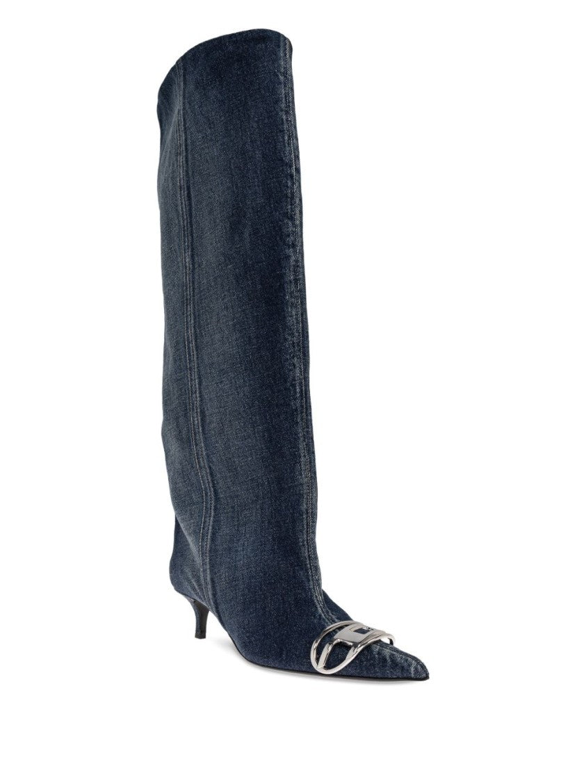 Diesel Blue Pointed Toe Slouchy Denim Boots