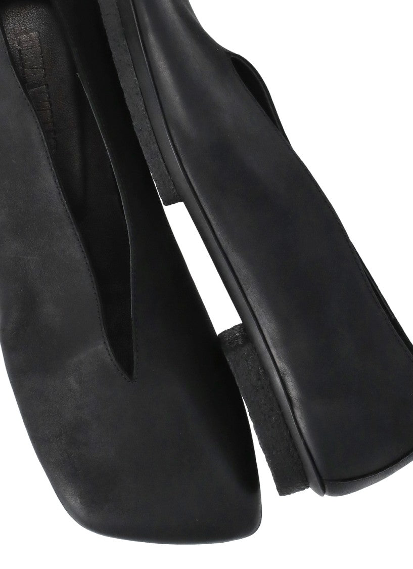 Uma Wang Black Smooth Leather Ballet Shoes