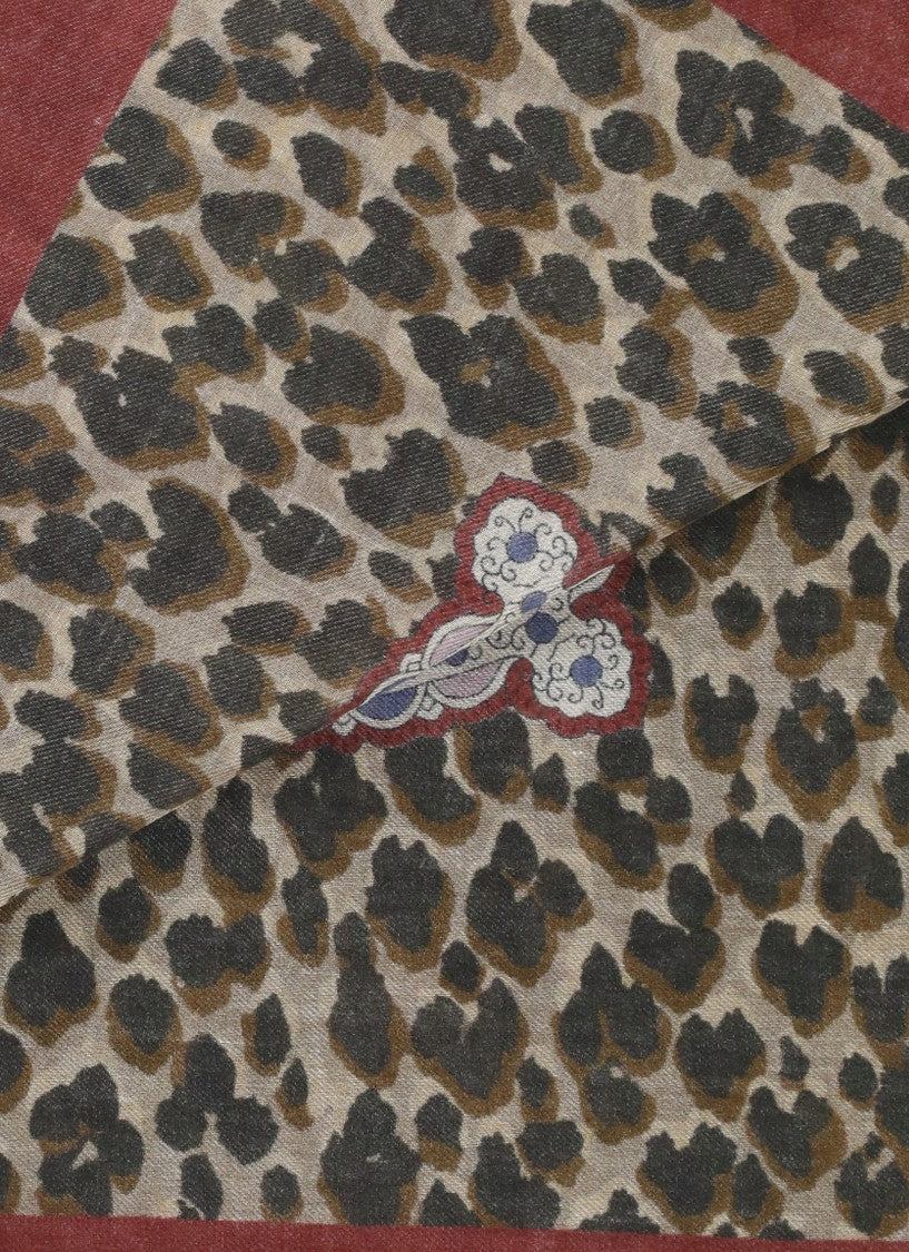 Etro Bordeaux Wool Blend Stole With Animalier And Paisley Patterns