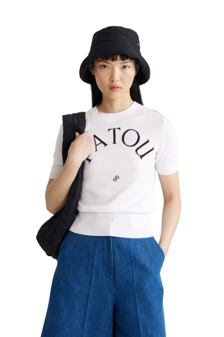 Patou Organic Cotton Blend Fitted Knit Top With Monogram Detail