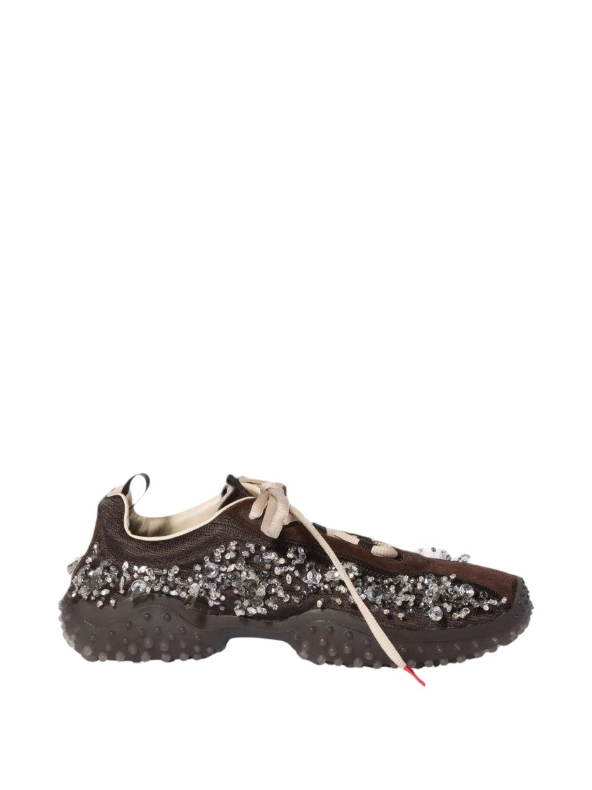 Miu Miu Crystal Embroidery Technical Fabric Bubble Sneakers