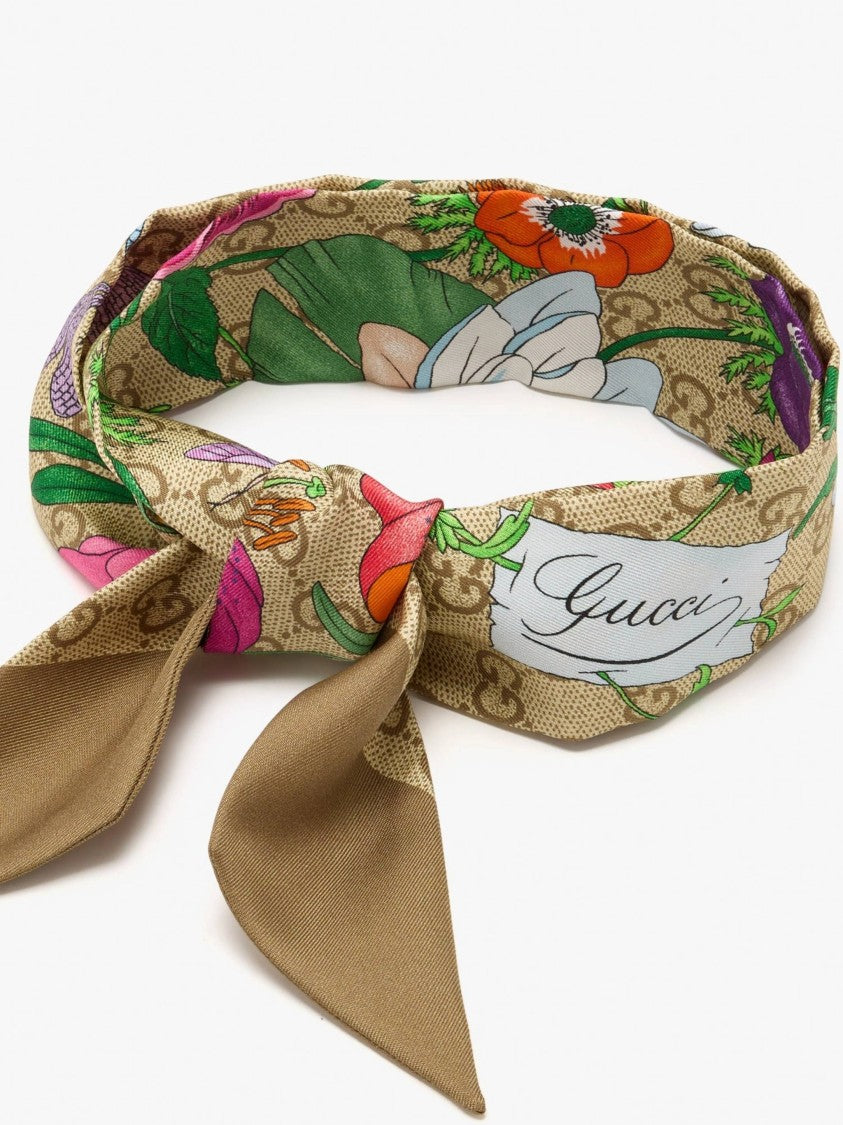 Gucci Beige Flora Canvy Twill Scarf