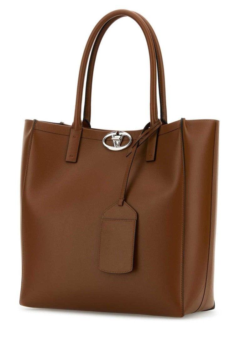 Valentino Garavani Caramel Leather Medium Vlogo Locker Shopping Bag