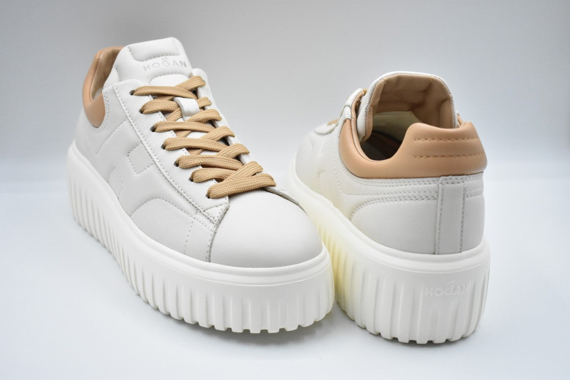 Hogan Ivory Sneakers With Platform Sole And Rounded Toe