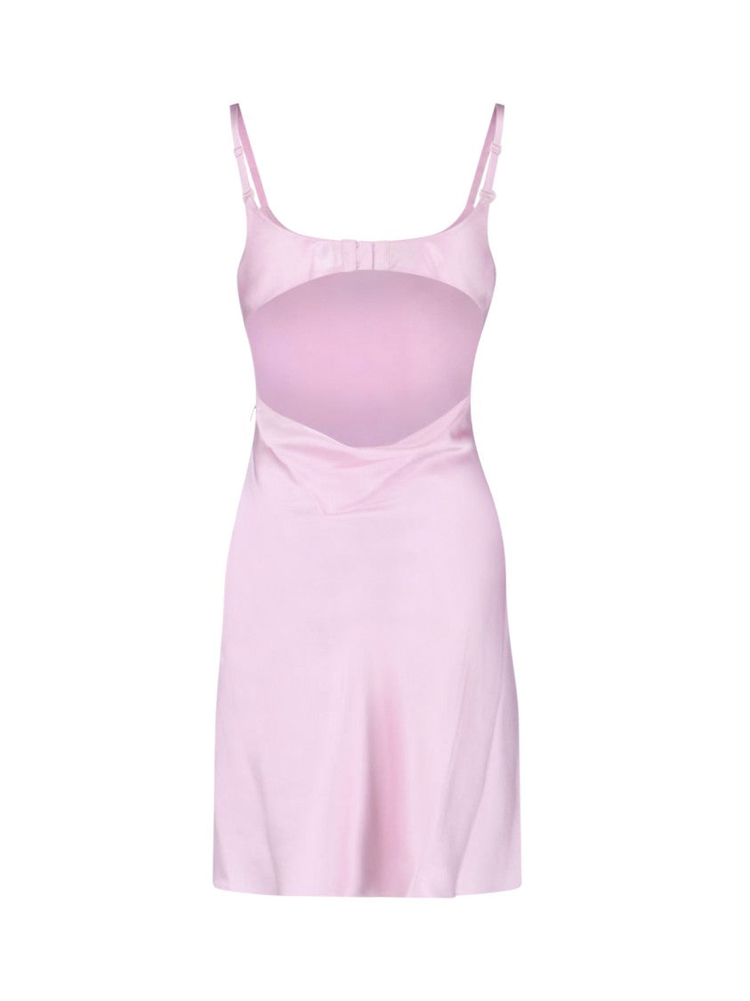 Courrèges Pink Silk Embroidered Logo Mini Dress