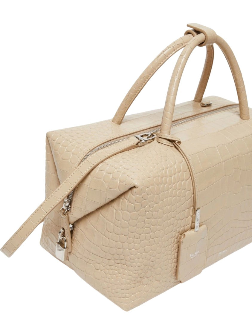 Max Mara Beige Crocodile Print Leather Tote Bag
