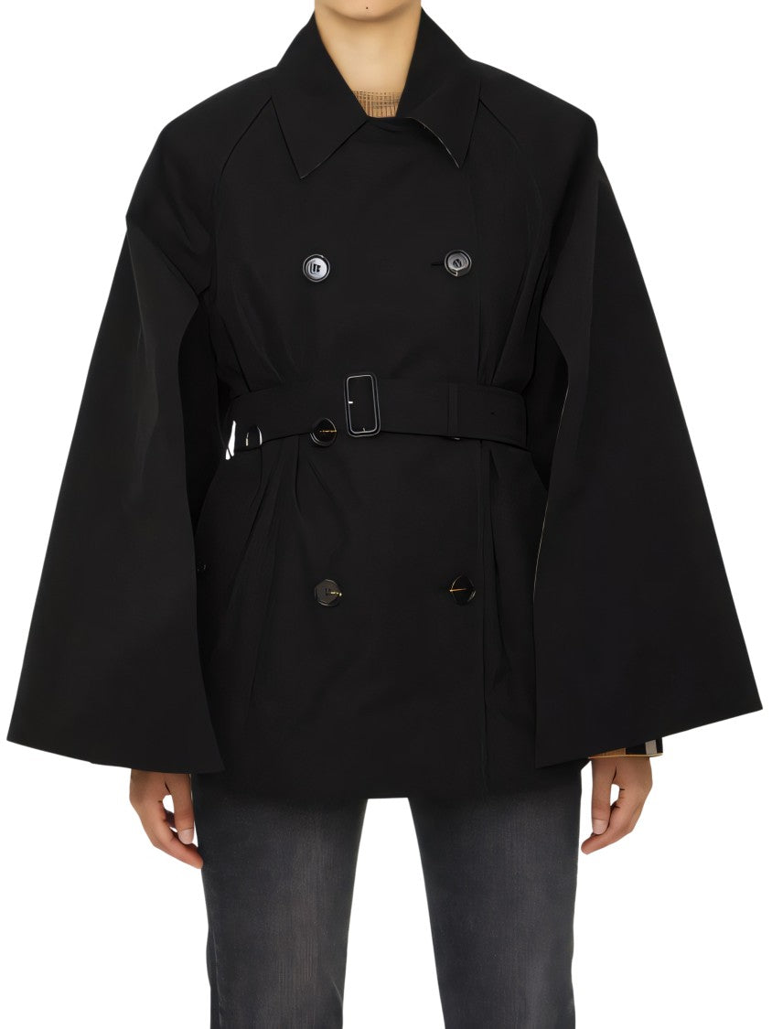 Burberry Oversized Black Coat With Check Interior