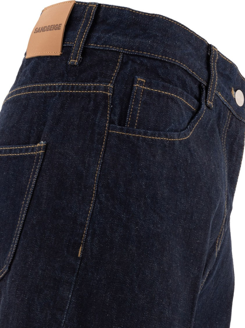 Sandbeige Indigo Straight-Leg Jeans With Cuffed Hem