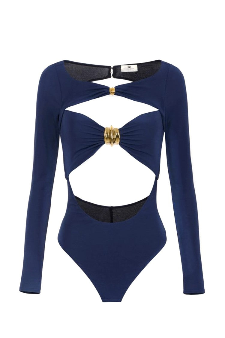 Elisabetta Franchi Cut-Out Viscose Top With Gold Accent