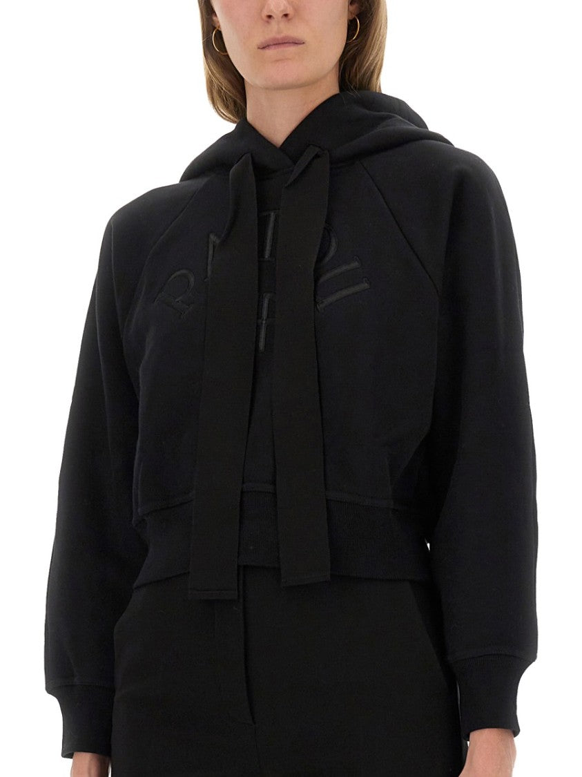 Patou Cropped Black Hoodie With Embossed Logo