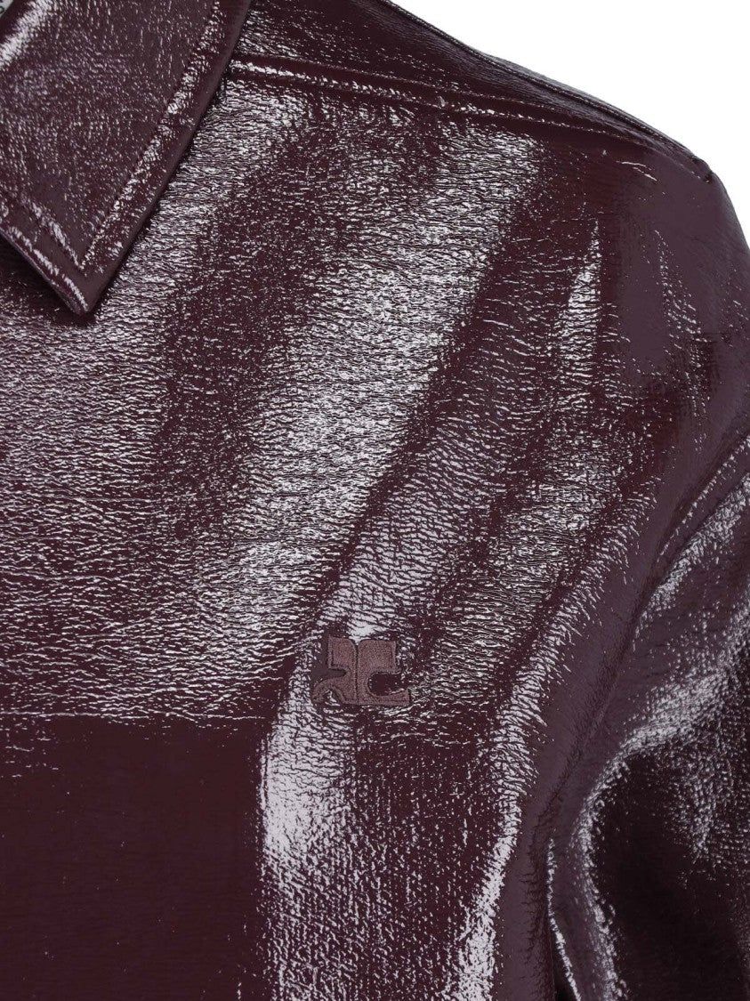Courrèges Bordeaux Red Vinyl Classic Collar Zip Bomber Jacket