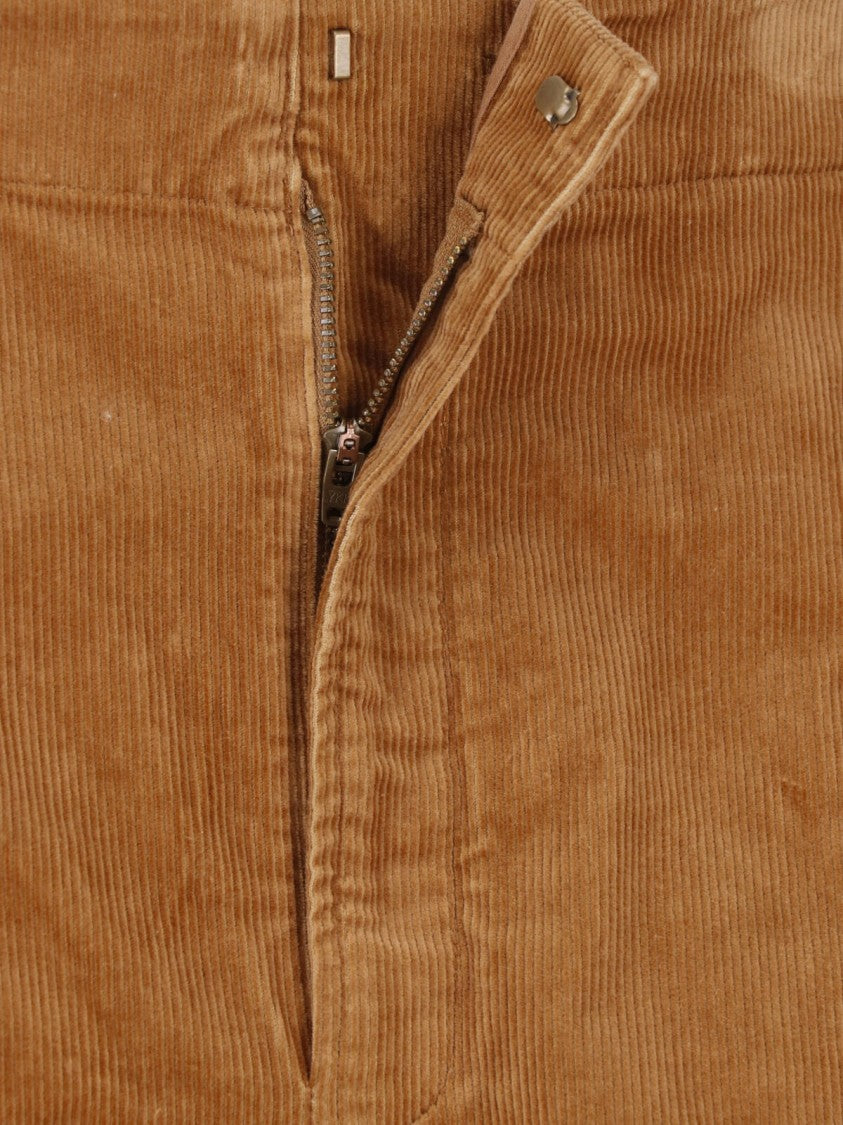 Polo Ralph Lauren Brown Corduroy Side Pocket Zip Midi Skirt