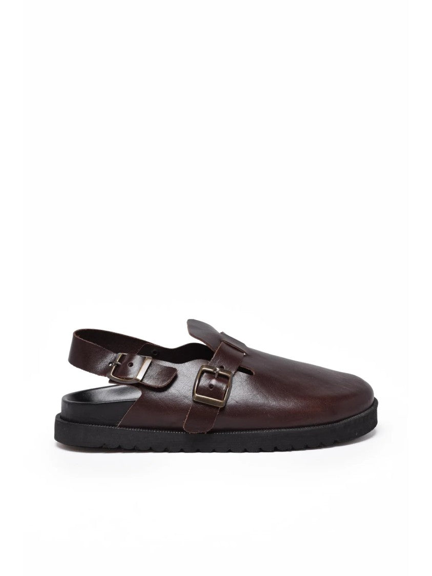 Officine X Post Brown Leather Shoes With Adjustable Strap And Rubber Sole