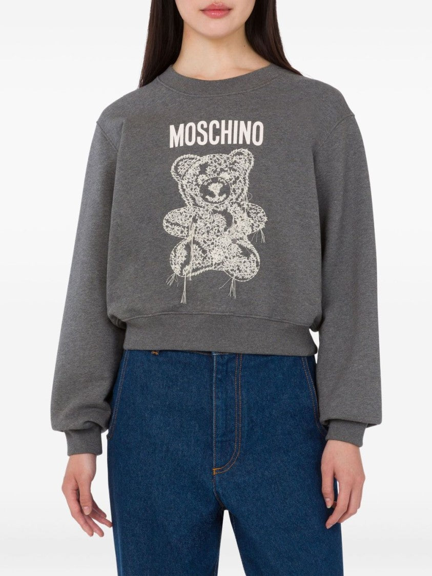 Moschino Cropped Grey Cotton Sweatshirt
